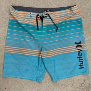 Men's Hurley Turquoise Phantom Board Shorts 38  Poly Logo Surf Beach Sun STAINED